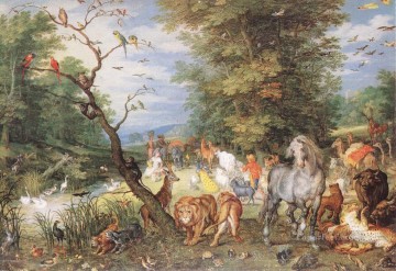  entra Pintura al %C3%B3leo - Los animales que entran en el arca del flamenco Jan Brueghel el Viejo